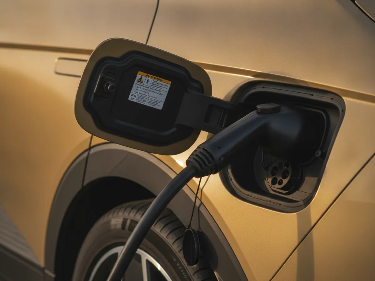 Charging cable plugged into a car charge port during a mobile charging session