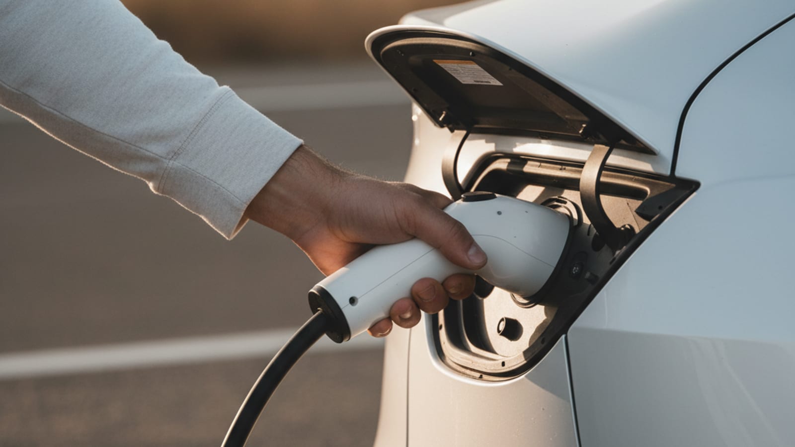 A charge cable locked in an EV port with frost on the connector housing
