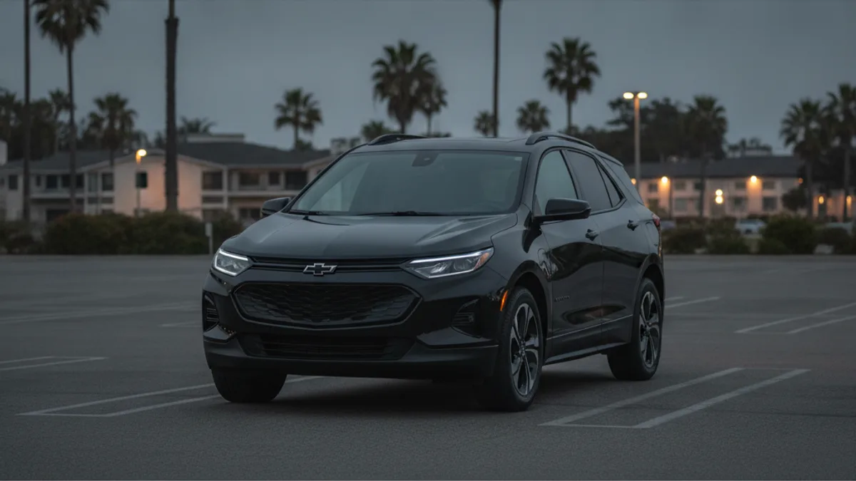 An unresponsive Chevy Equinox EV sitting dark in a parking garage after a long dwell