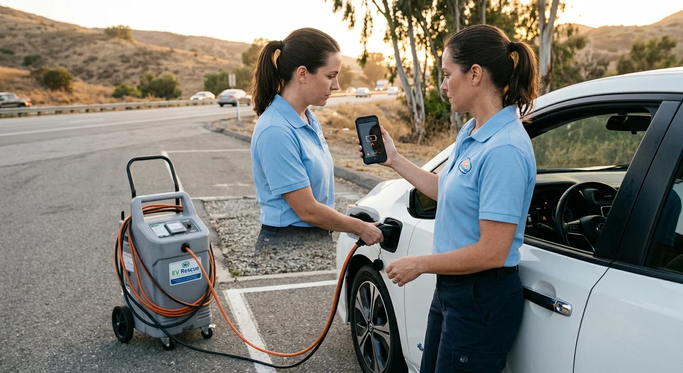 Parked electric vehicle with a dark cabin after an earlier jump on a roadside
