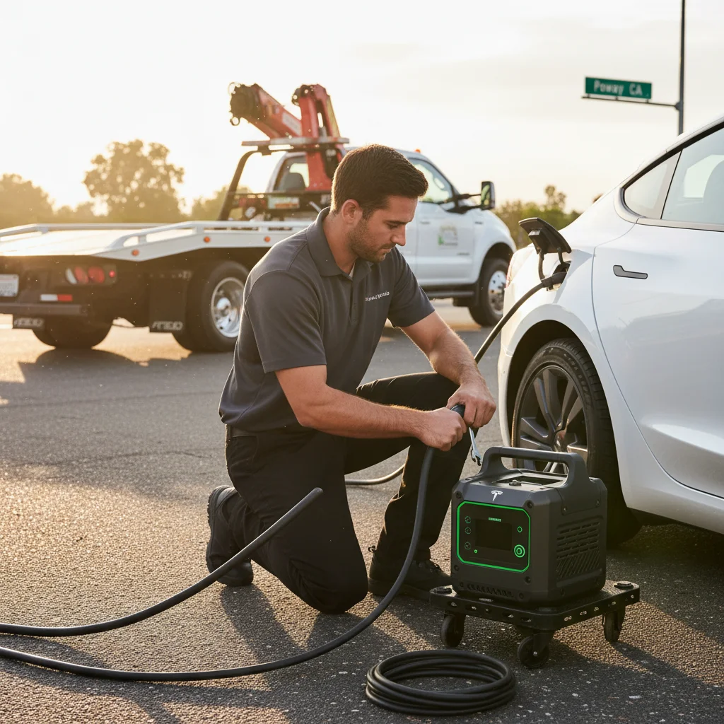 Charging plug seated in an EV port beside a vehicle on the roadside